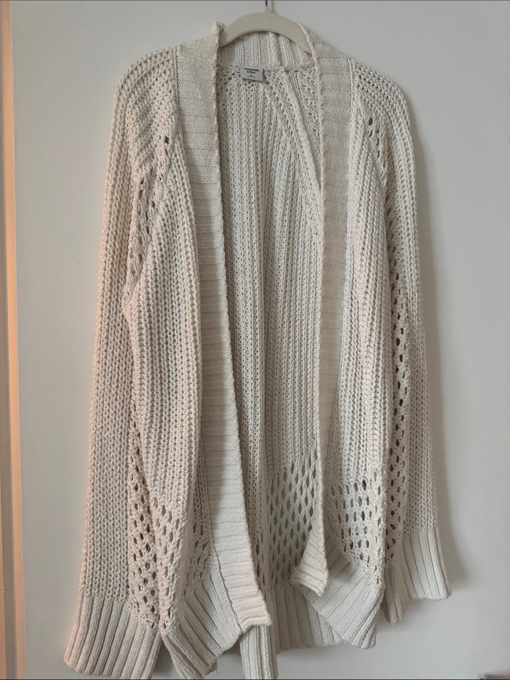 Abercrombie & Fitch Cream Open-Front Knit Cardigan
